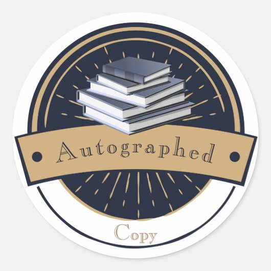 サイン入りのコピー、スタックされた本 ラウンドシール (正面)