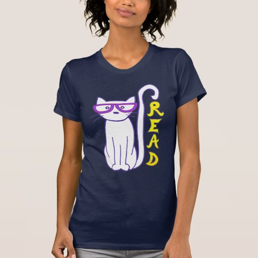 サイン入り紫の眼鏡を使った読白猫 Tシャツ (正面)