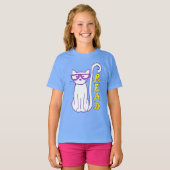 サイン入り紫の眼鏡を使った読白猫 Tシャツ (正面フル)