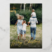 サイン | Merry Christmas Vertical Photo 箔シーズンカード (正面)