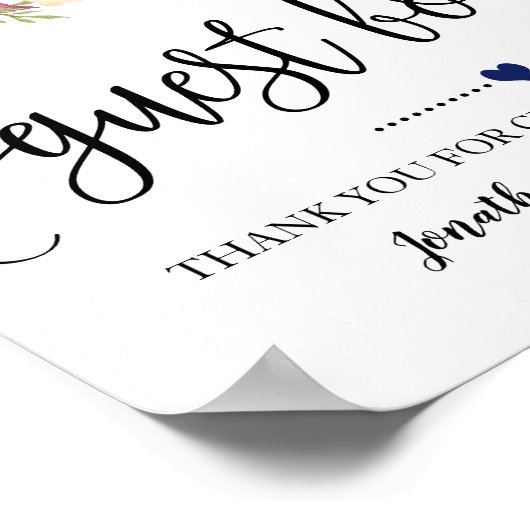 サインourゲストボードウェディングシャワーネイビーブルゴーニュ ポスター (角)