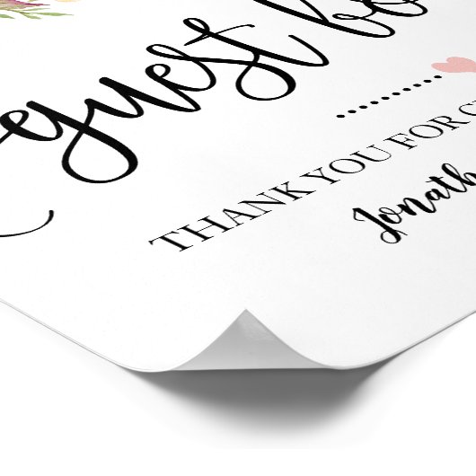 サインourゲストボードウェディングシャワーピンクフローラ ポスター (角)