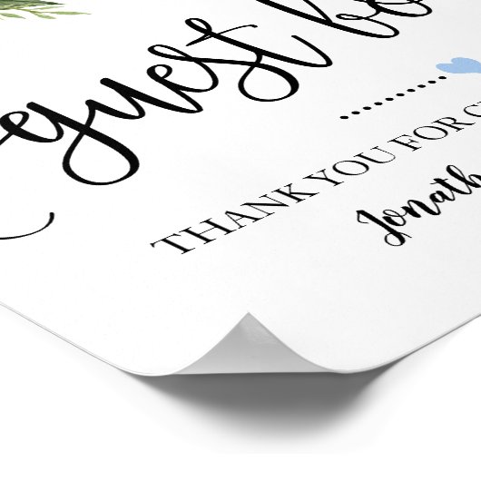 サインourゲストボードウェディングシャワーブルーフローラ ポスター (角)