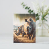 サイ威厳のあるノとサイの出会い ポストカード (スタンド正面)