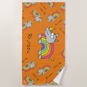 サイ虹かわいいキッズサイ ビーチタオル (正面)