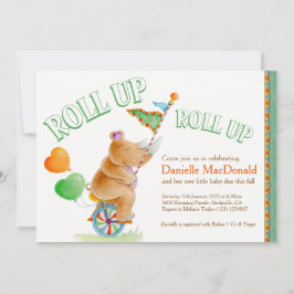 サイ象の水色の緑の茶色の赤ちゃんシャワー 招待状