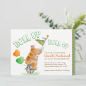 サイ象の水色の緑の茶色の赤ちゃんシャワー 招待状 (スタンド正面)