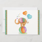 サイ象の水色の緑の茶色の赤ちゃんシャワー 招待状 (裏面)