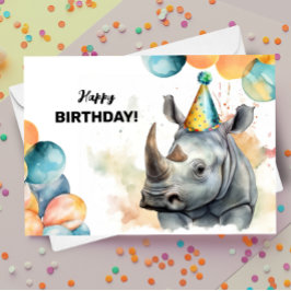 サイ風船とパーティーハットサイ誕生日 カード