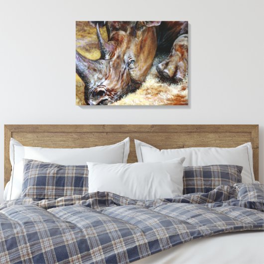 サイ鮮やかノセロス油絵写真設計美術 キャンバスプリント (インサイチュ (寝室))