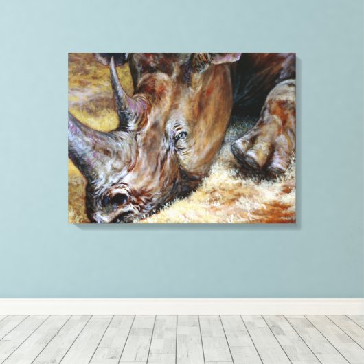 サイ鮮やかノセロス油絵写真設計美術 キャンバスプリント (インサイチュ (ウッドフロア))