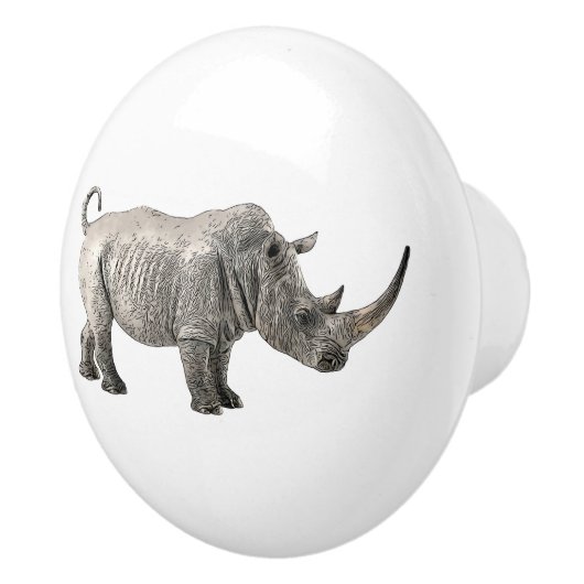 サイ・アフリカ動物のジャングル引き出し セラミックノブ (右)