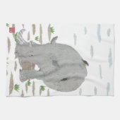 サイ、サイ、アフリカ、動物、野生生物 キッチンタオル (横)