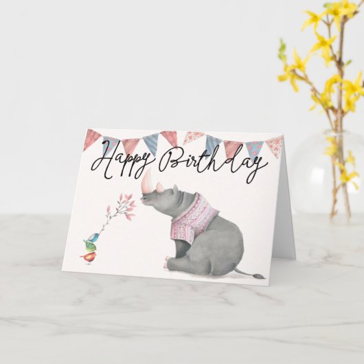 サイ&バーディハッピーバースデーグリーティングカード カード (黄色い花)