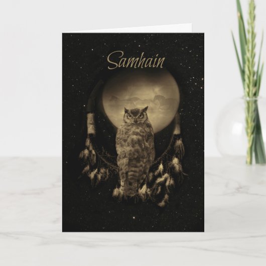 サウィン祝福 オウルとドリームキャッチャー付き カード (正面)