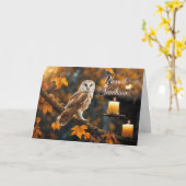 サウィン祭の祝福 神秘的なイメージ 美しいフクロウ カード (黄色い花)