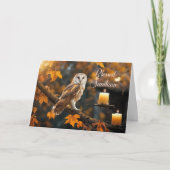 サウィン祭の祝福　神秘的なフクロウの美しいイメージ付き カード (正面)