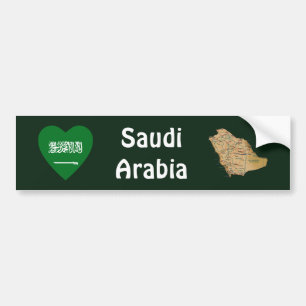 サウジアラビアの国旗ハートと地図ステッカー バンパーステッカー