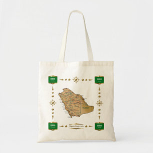 サウジアラビアの地図 + 旗のバッグ トートバッグ
