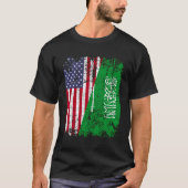 サウジアラビアンルーツハーフアメリカ国旗サウジアラビ Tシャツ (正面)