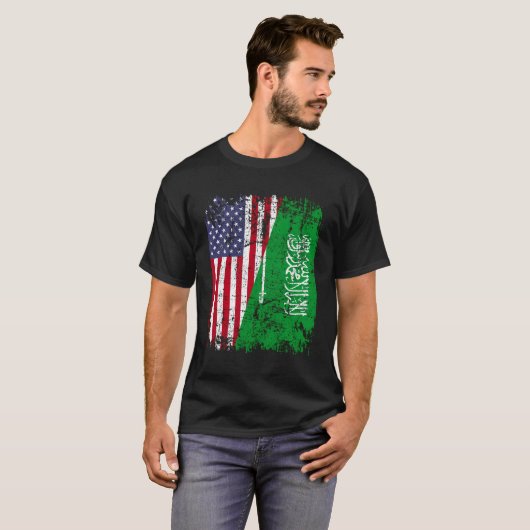 サウジアラビアンルーツハーフアメリカ国旗サウジアラビ Tシャツ (正面フル)