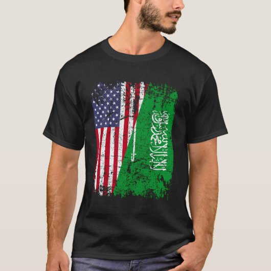 サウジアラビアンルーツハーフアメリカ国旗サウジアラビ Tシャツ (正面)