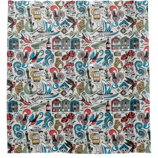 サウジアラビア人気がある//ポルトガルのモチーフ シャワーカーテン (正面)