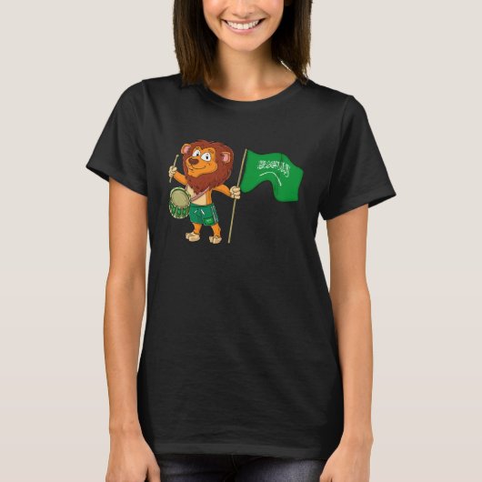 サウジアラビア国旗を持つライオン Tシャツ (正面)