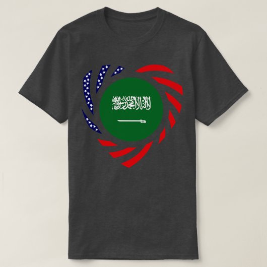 サウジアラビア系アメリカ多国籍愛国国旗 Tシャツ (デザイン正面)