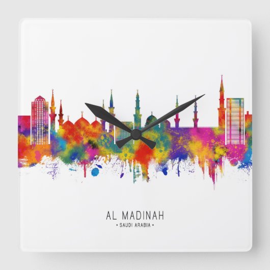 サウジアラビア メディナのスカイライン スクエア壁時計 (正面)