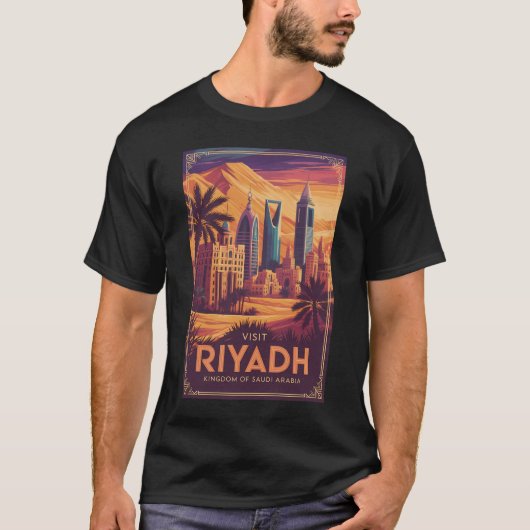 サウジアラビア リヤド 砂漠 イラスト 旅行アート Tシャツ (正面)