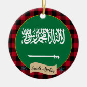 サウジアラビア、レッドバッファロー・プレイド&サウジアラビア国旗 セラミックオーナメント (正面)