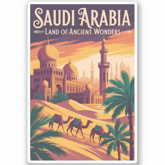 サウジアラビア 砂漠 イラスト 旅行 アート レトロ シール (正面)