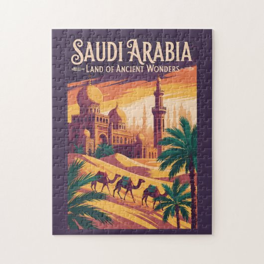 サウジアラビア 砂漠 イラスト 旅行 アート レトロ ジグソーパズル (縦)