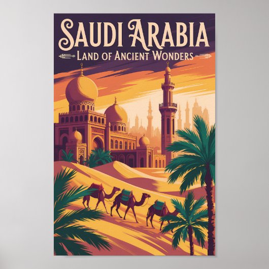 サウジアラビア 砂漠 イラスト 旅行 アート レトロ ポスター (正面)