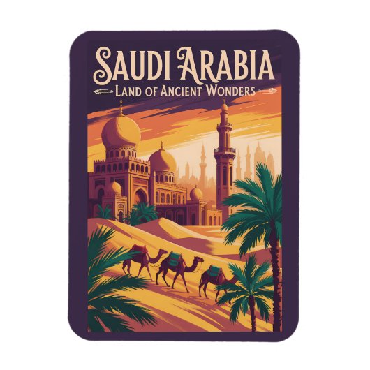 サウジアラビア 砂漠 イラスト 旅行 アート レトロ マグネット (縦)