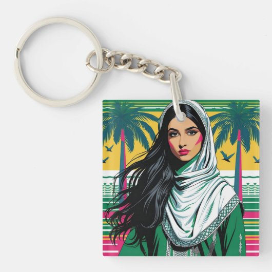 「サウジポップ・アートのクィーンはっきりした伝統芸術 キーホルダー (正面)