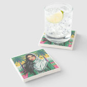 「サウジポップ・アートのクィーンはっきりした伝統芸術 ストーンコースター (横)