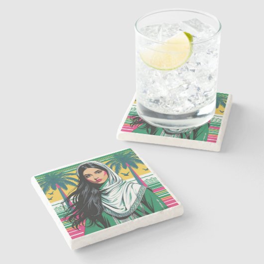 「サウジポップ・アートのクィーンはっきりした伝統芸術 ストーンコースター (横)