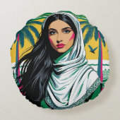 「サウジポップ・アートのクィーンはっきりした伝統芸術 ラウンドクッション (裏面)