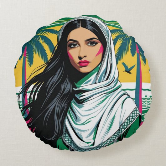「サウジポップ・アートのクィーンはっきりした伝統芸術 ラウンドクッション (裏面)
