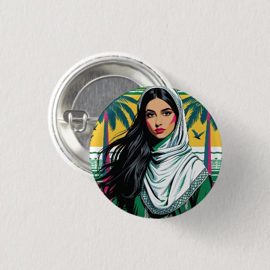 「サウジポップ・アートのクィーンはっきりした伝統芸術 缶バッジ (正面&裏面)