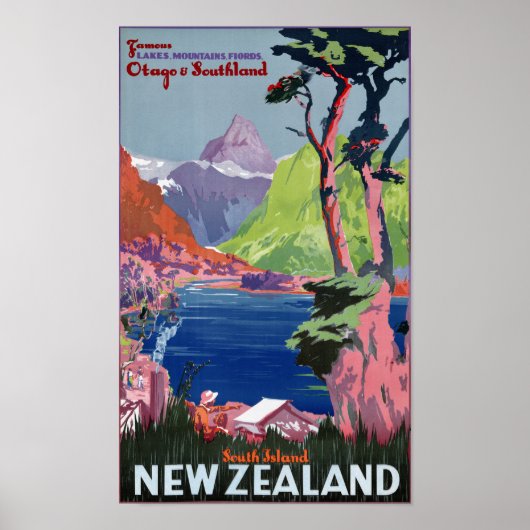サウスアイランドニュージーランドヴィンテージのポスター復元 ポスター (正面)