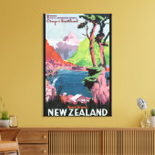 サウスアイランドニュージーランドヴィンテージ旅行ポスター キャンバスプリント (インサイチュ (リビング))