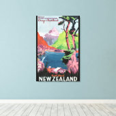 サウスアイランドニュージーランドヴィンテージ旅行ポスター キャンバスプリント (インサイチュ (ウッドフロア))