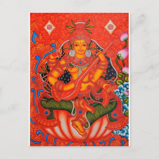 サウスインディアンタンジョーレ絵画サラスワティ ポストカード (正面)