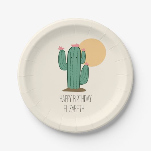 サウスウェスタンデコール サボテン ペーパープレート 誕生日 (正面)