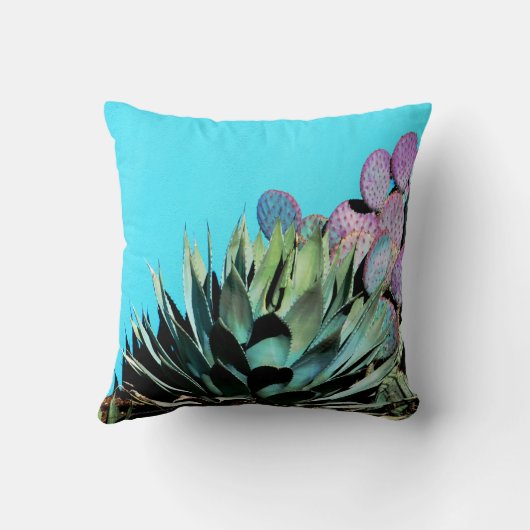 サウスウエストアガベパープルサボテンターコイズスクエア クッション (裏面)
