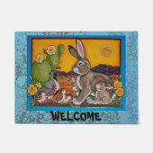サウスウエストアニマルウェルカムターコイズウズラウサギ ドアマット (正面)