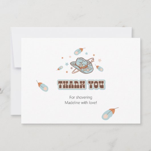 サウスウエストカウボーイハット誕生日ブルーサンキューカード 招待状 (正面)